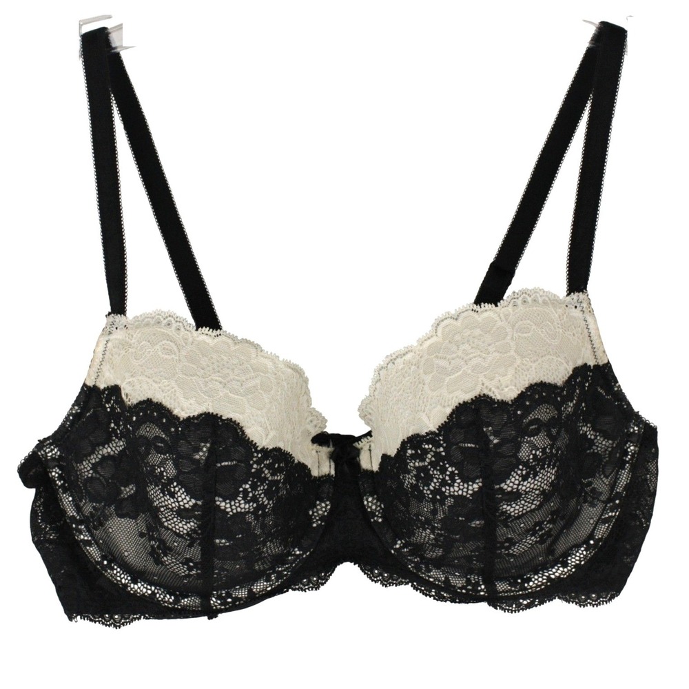 Victoria's Secret Dream Angels Lined Demi Bra 38C Black White Lace Underwire